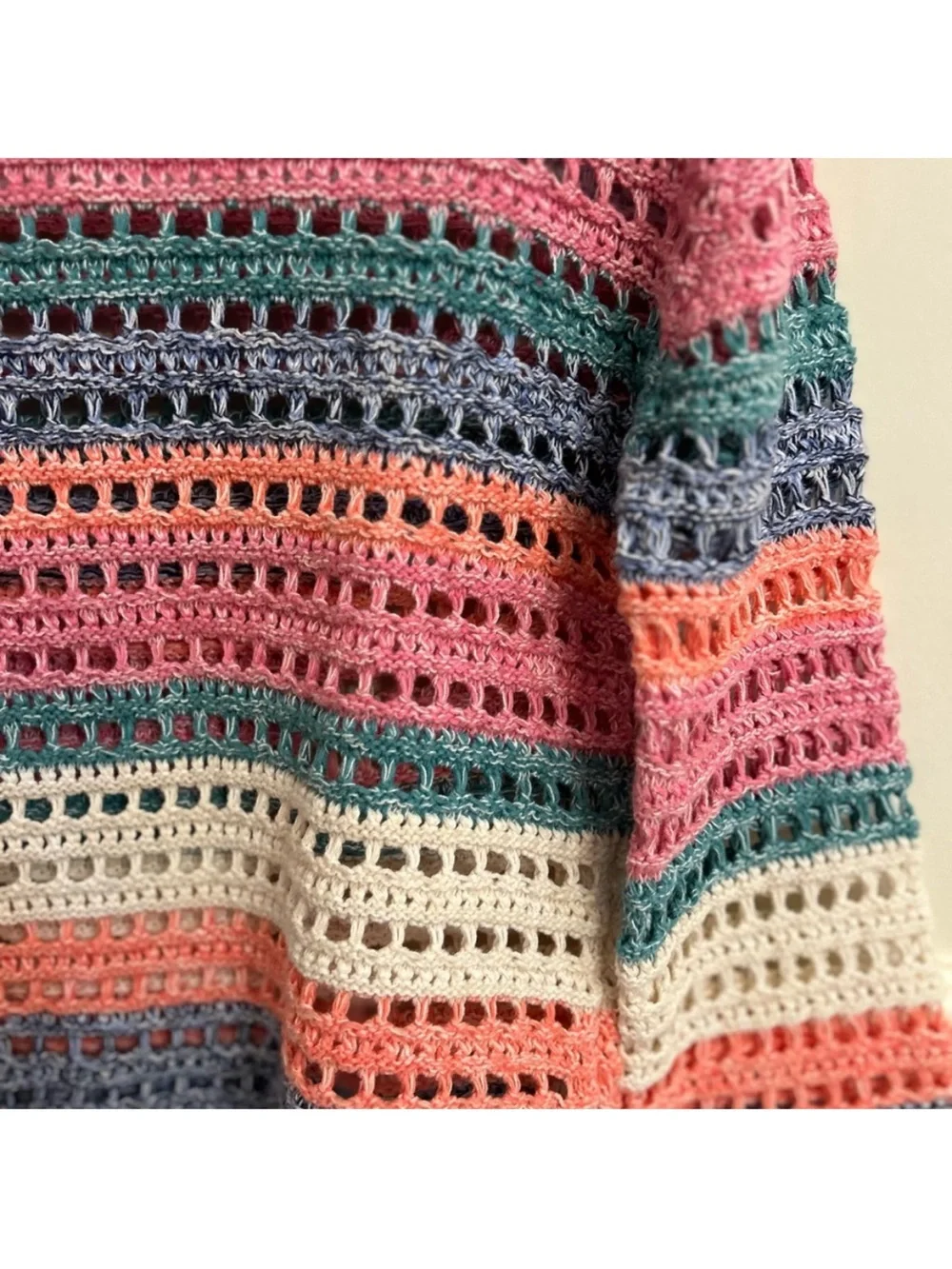 GAP Multi Color Long Bell Sleeve Crochet Pullover Cotton Colorful Sweater Small